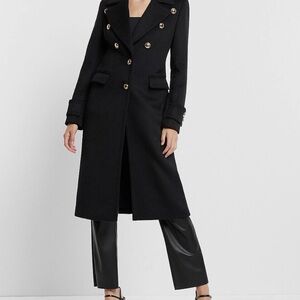Express Wool-Blend Novelty Button Trench Coat Size: Small